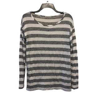 Katie K Long Sleeve Grey Chunky Stripes White Knit T-Shirt